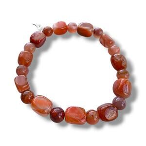 New Jay King DTR 925 Red Agate Stone 7.5" Stretch Beaded Bracelet Chunky